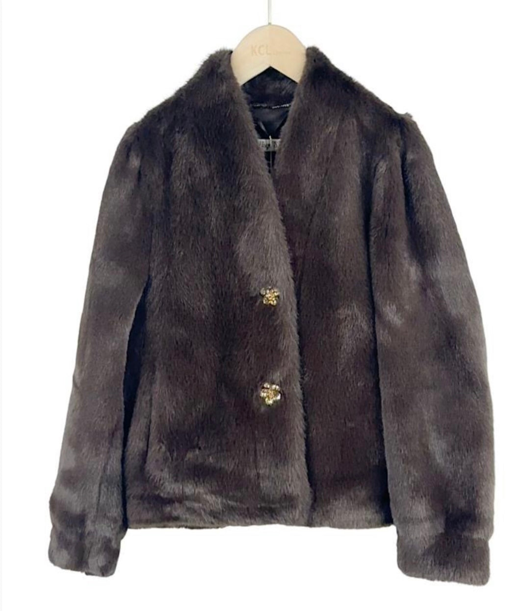 Girls Mocha Buttoned Hoodless Jacket