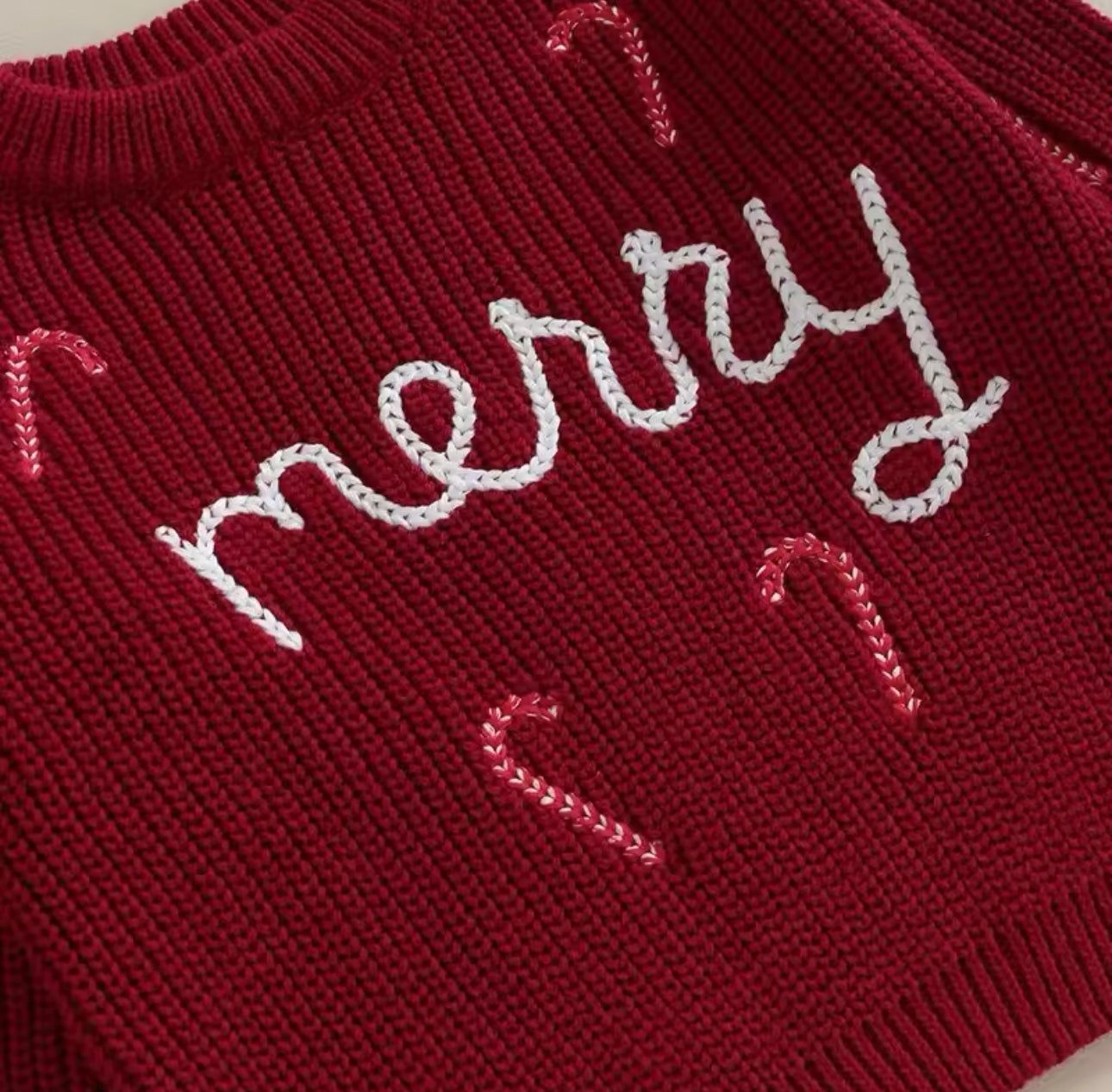 Children’s Embroidered Knitted Christmas Jumper ‘MERRY’