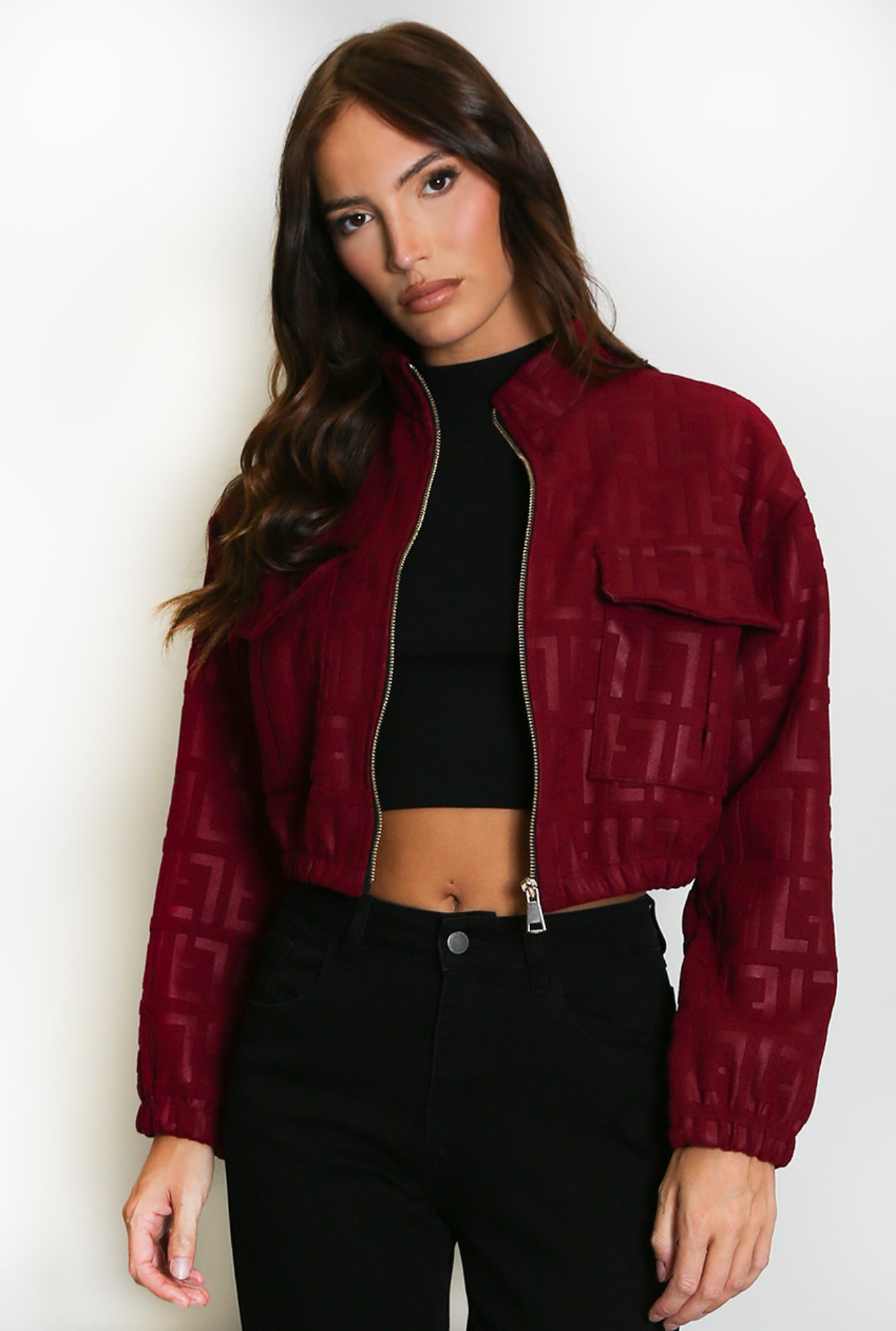 Gia Embossed Cropped Faux Suede Bomber Jacket