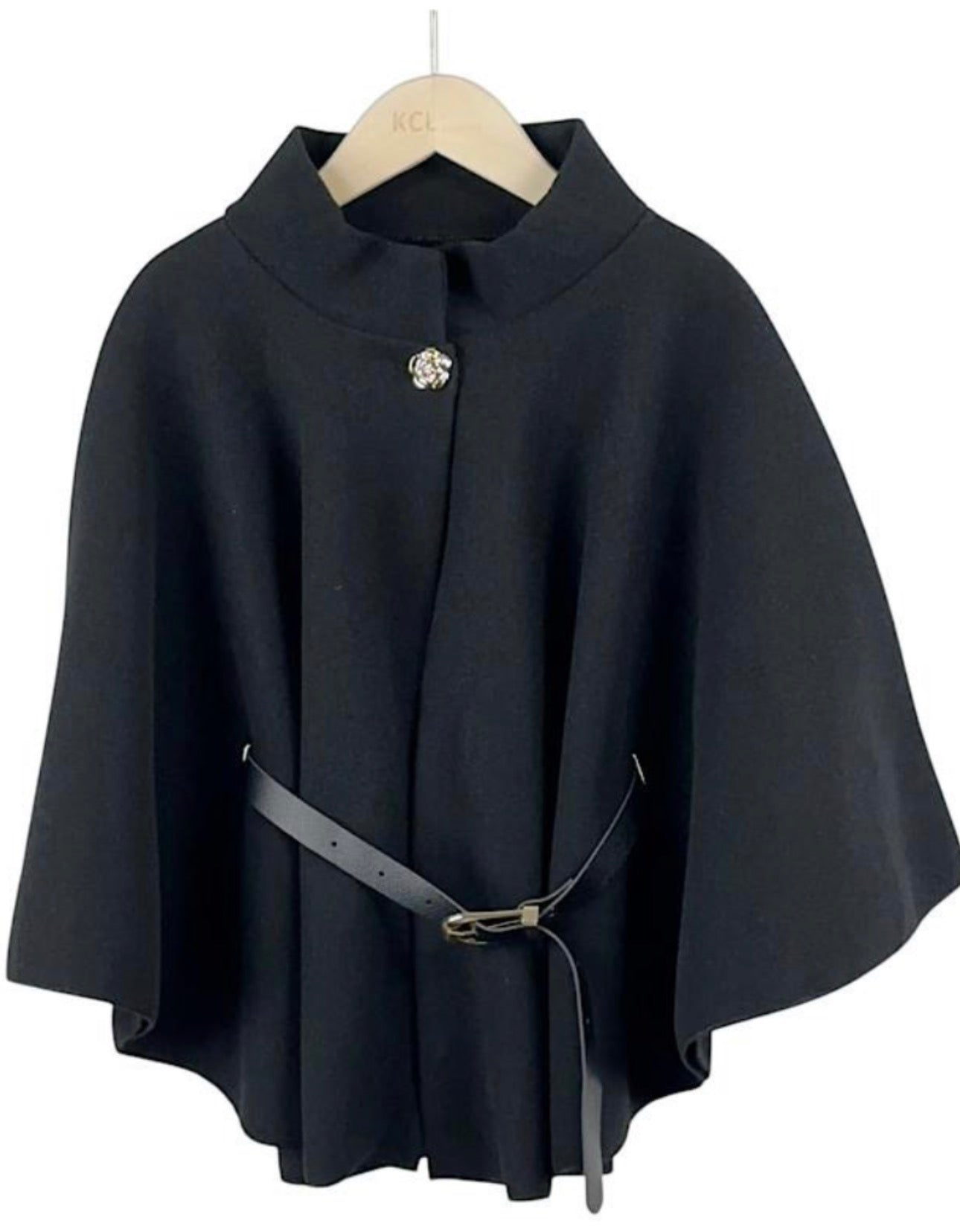 Girls Cherise Button Detail Belted Cape Poncho