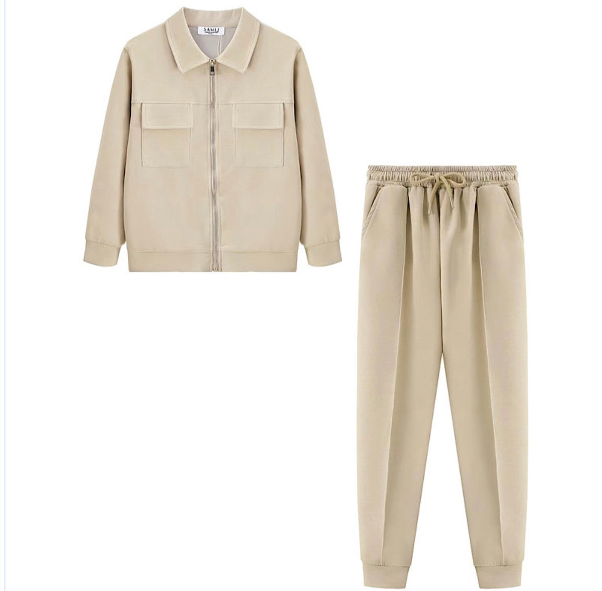 Boys Beige 2pc Zipped Jacket Set 2-8 Years