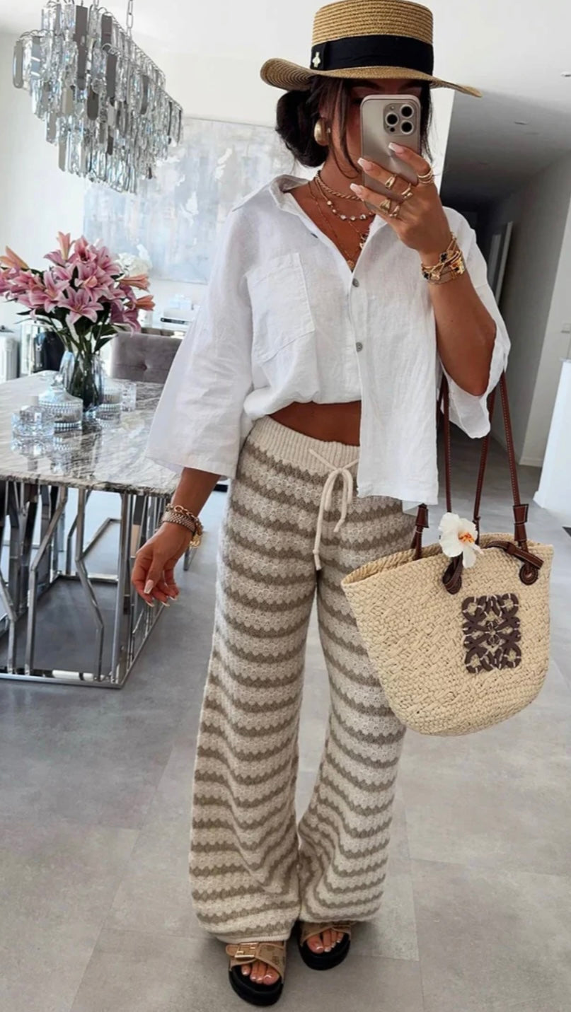 Sierra Striped Knitted Wide Leg Trousers Size 6-14