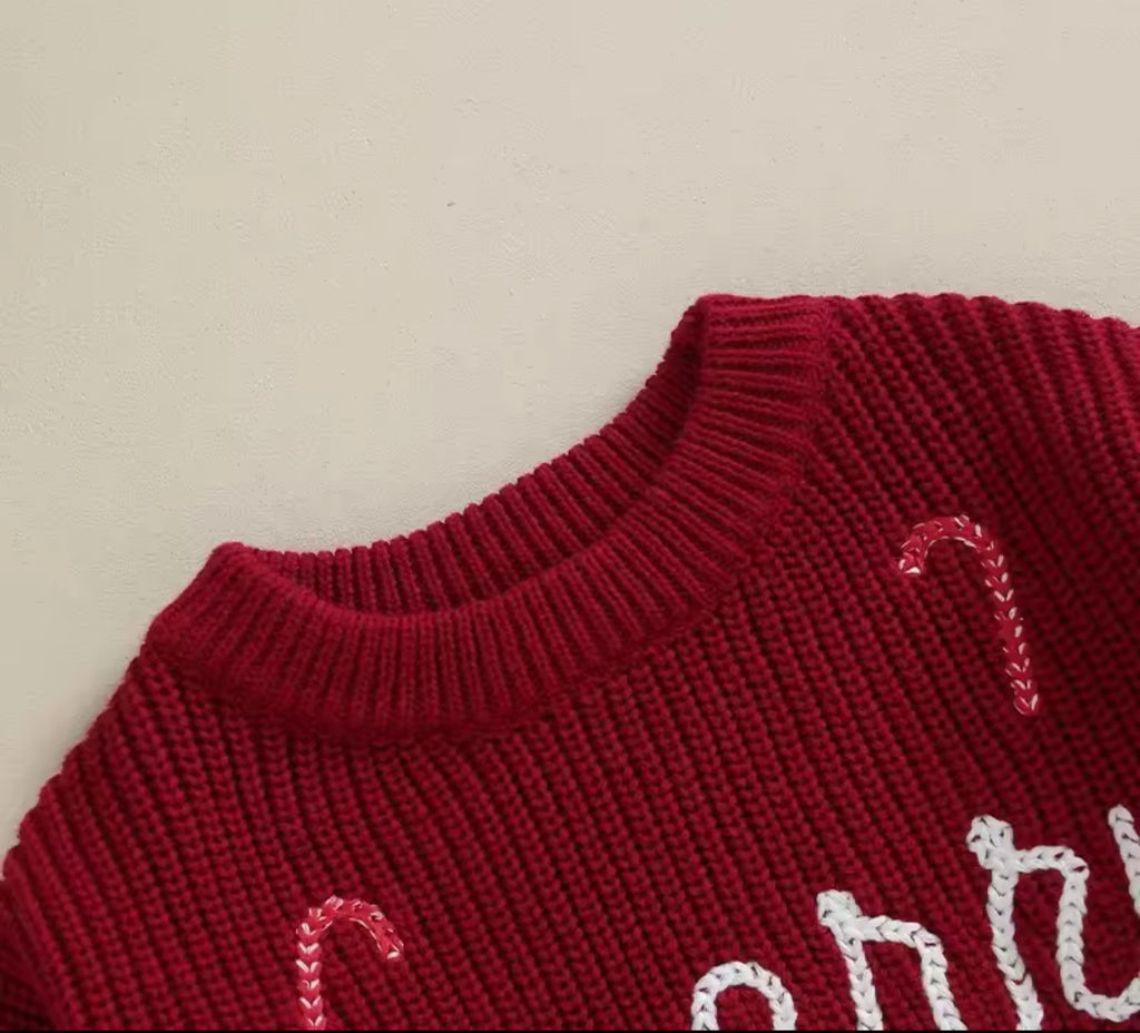 Children’s Embroidered Knitted Christmas Jumper ‘MERRY’