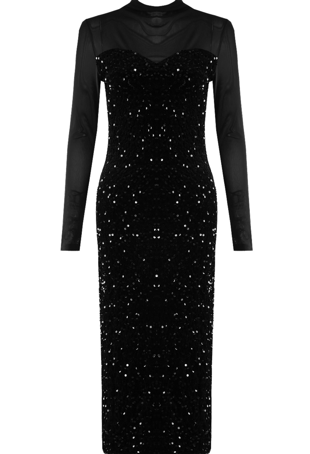 Peyton Mesh Sequin Long Sleeve Maxi Dress