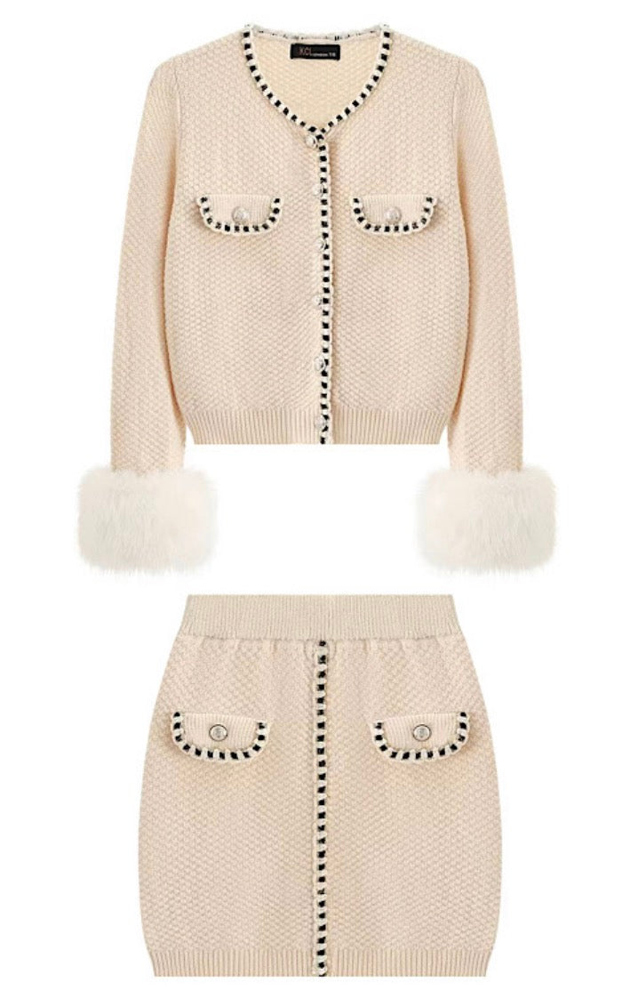Girls Diamond Knit Fur Cardigan & Skirt Set 2-12 Years