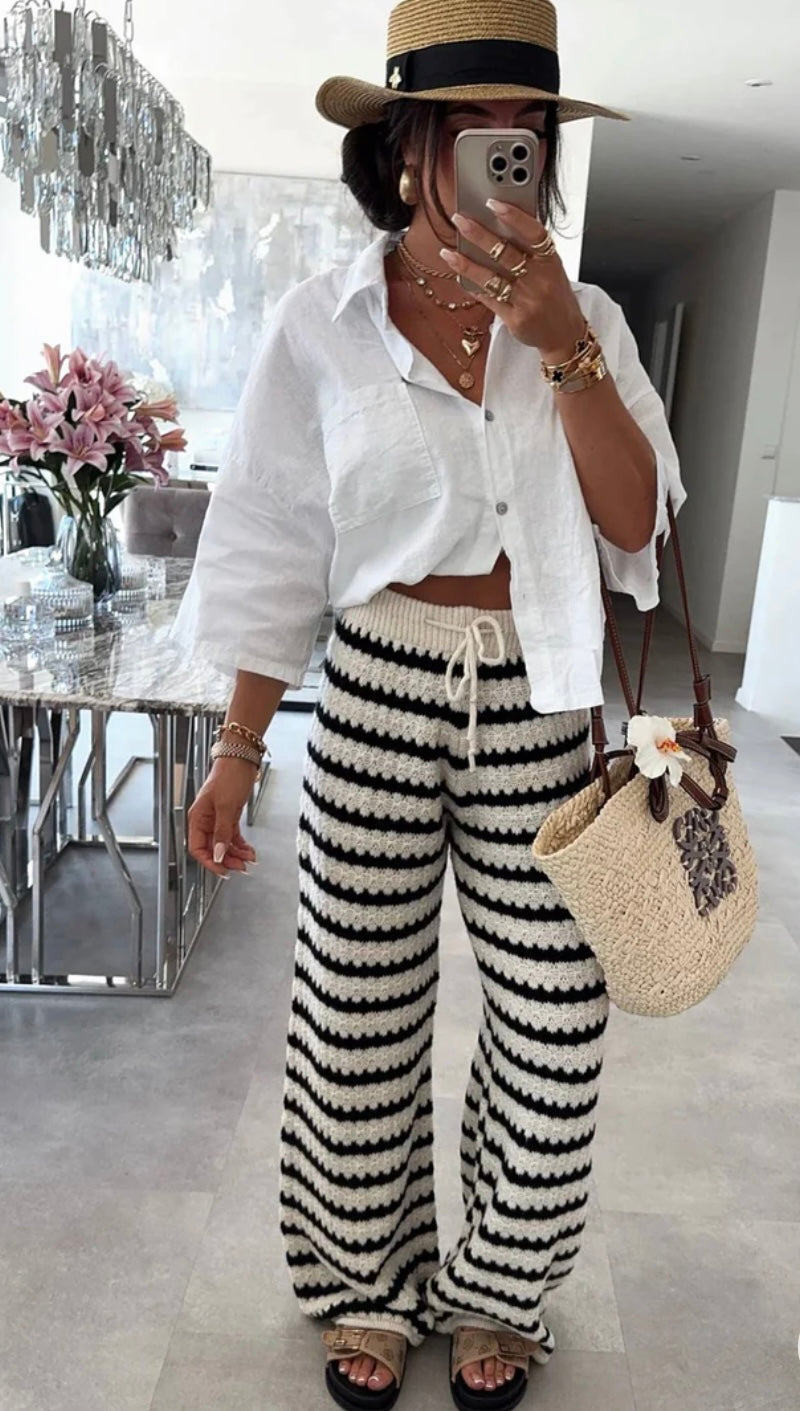 Sierra Striped Knitted Wide Leg Trousers Size 6-14
