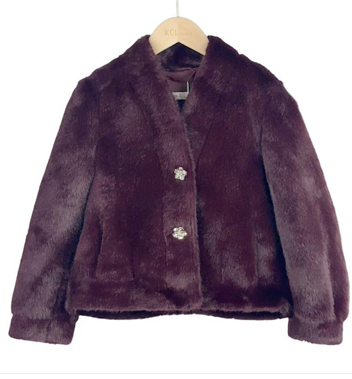 Girls Wine Buttoned Hoodless Jacket