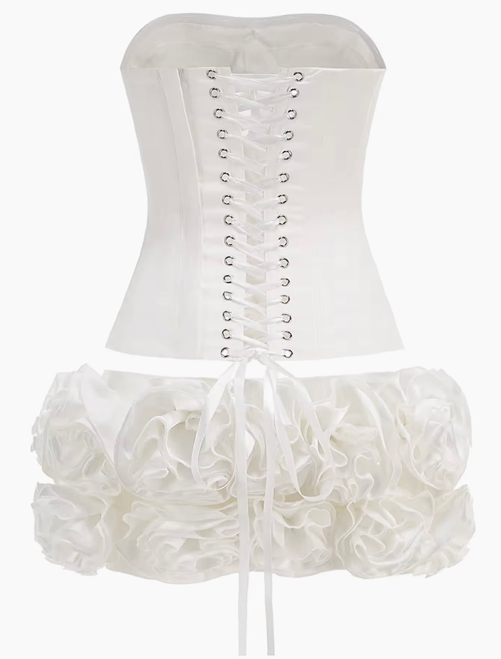 Liberty Rose corset & Floral 3D skirt Coord Set - White