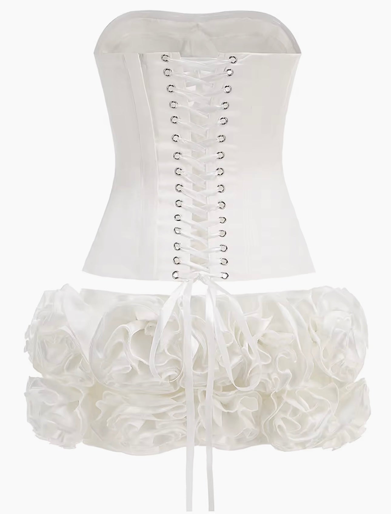 Liberty Rose corset & Floral 3D skirt Coord Set - White