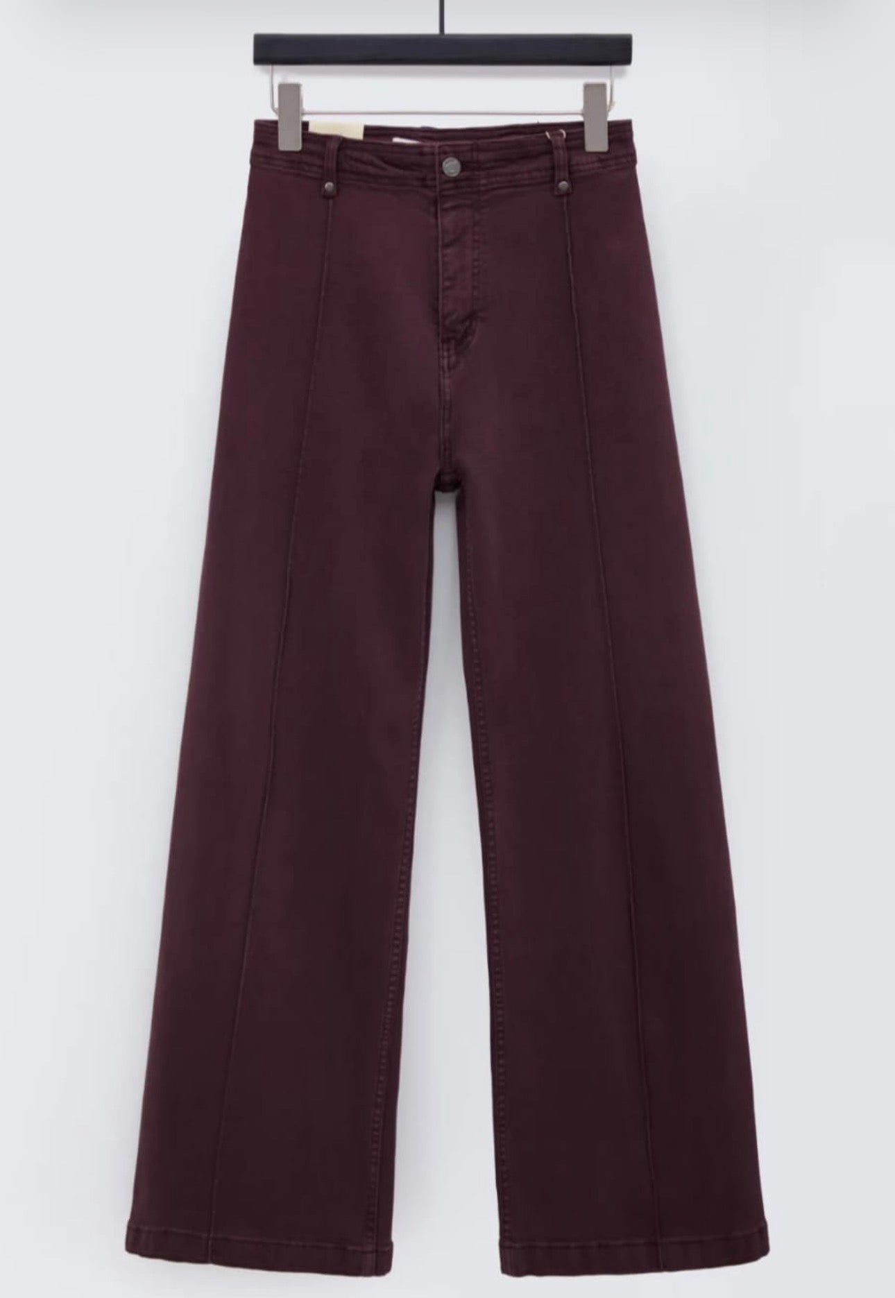 Nala Visible Seam Wide Leg Jeans - Burgundy