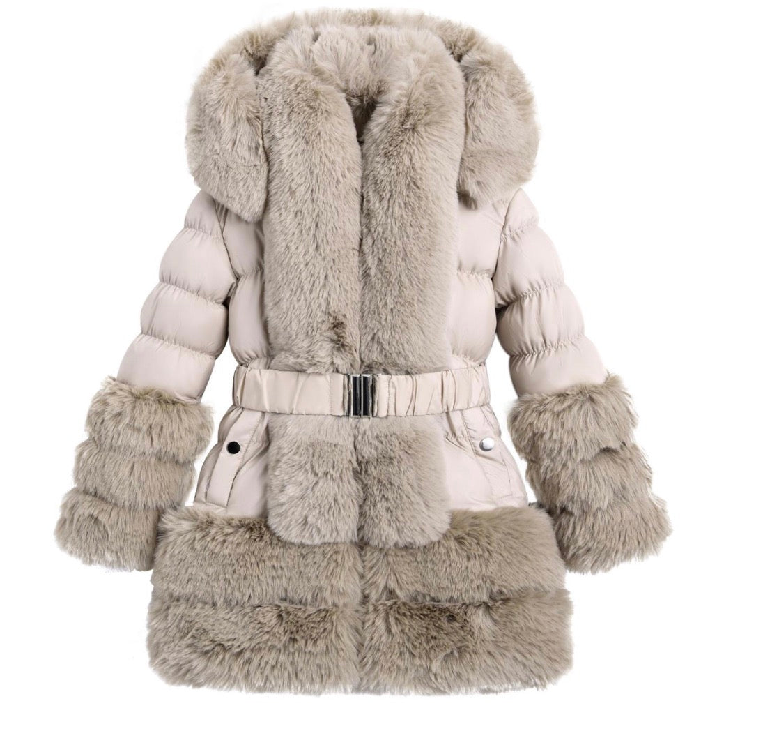 Girls Beige Faux Fur Jolene Coat 4-14 Years