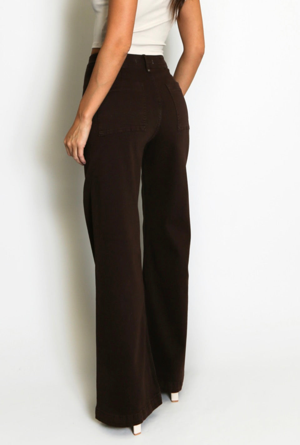 Nala Visible Seam Wide Leg Jeans - Brown