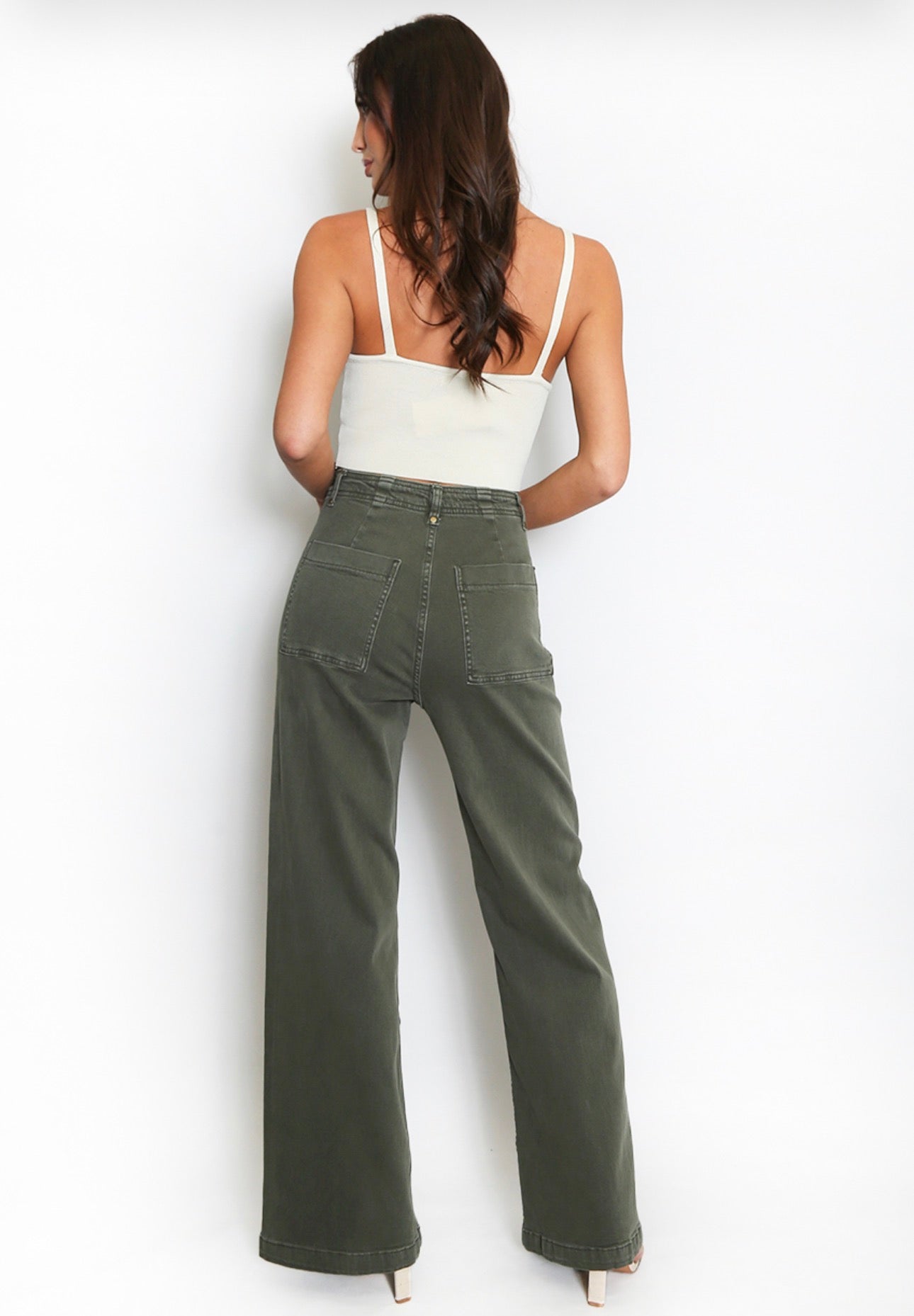 Nala Visible Seam Wide Leg Jeans - Khaki