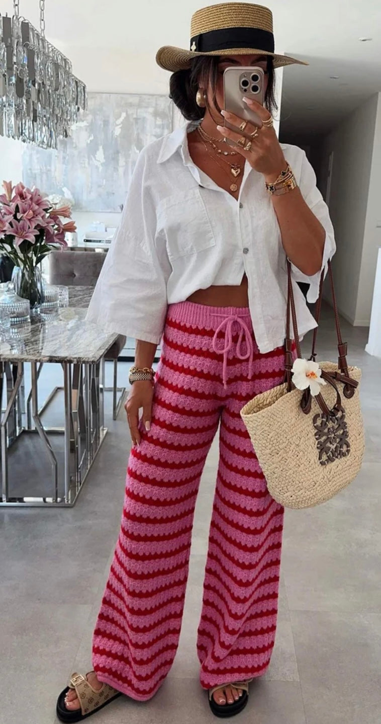 Sierra Striped Knitted Wide Leg Trousers Size 6-14
