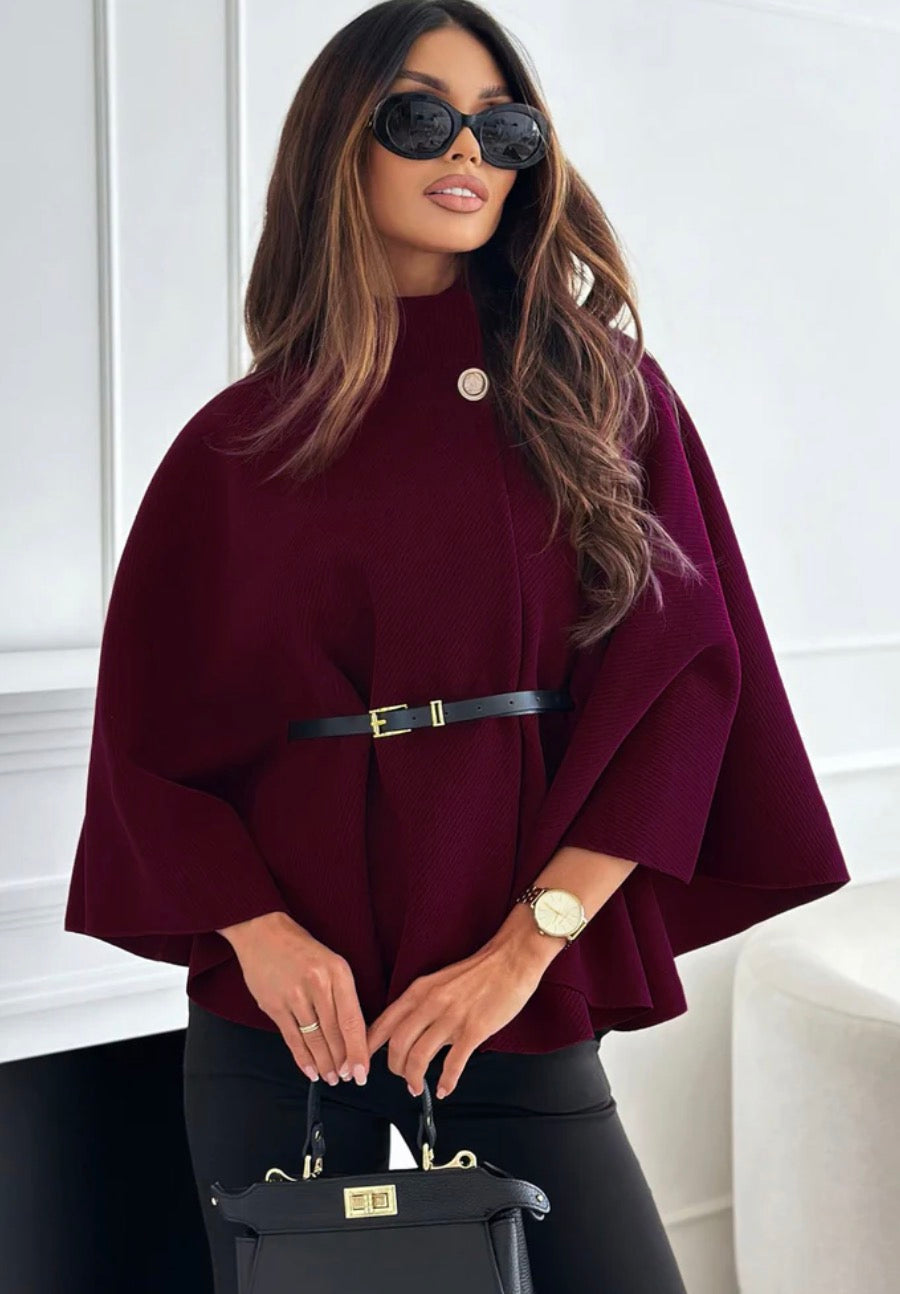 Cherise Button Detail
Belted Cape Poncho