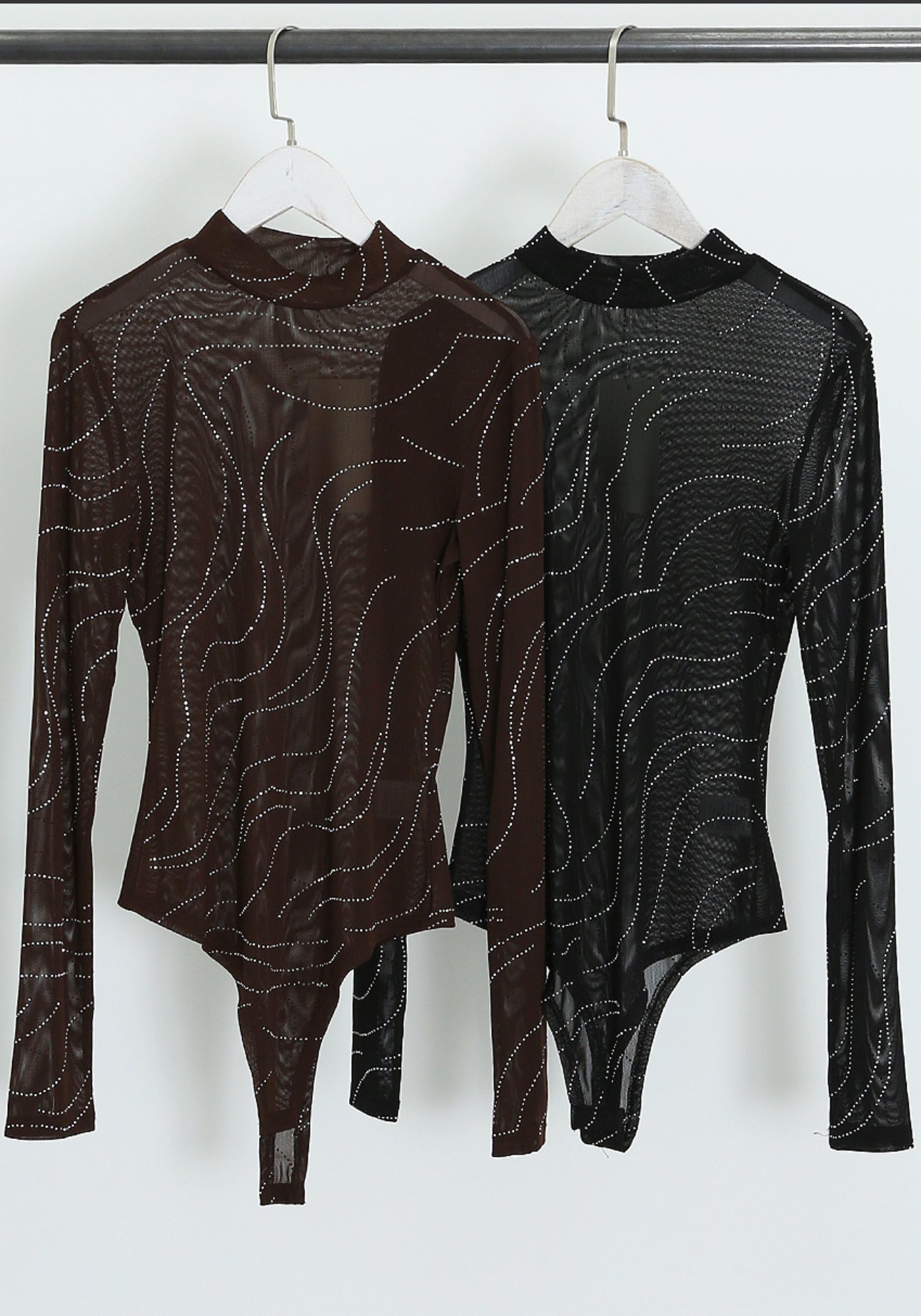 Diamond Wavy Mesh Rhinestone Bodysuit