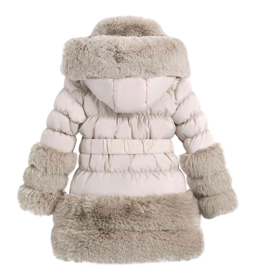 Girls Beige Faux Fur Jolene Coat 4-14 Years