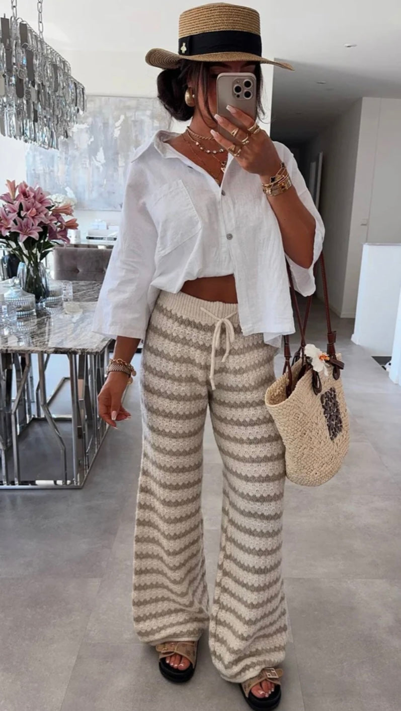 Sierra Striped Knitted Wide Leg Trousers Size 6-14