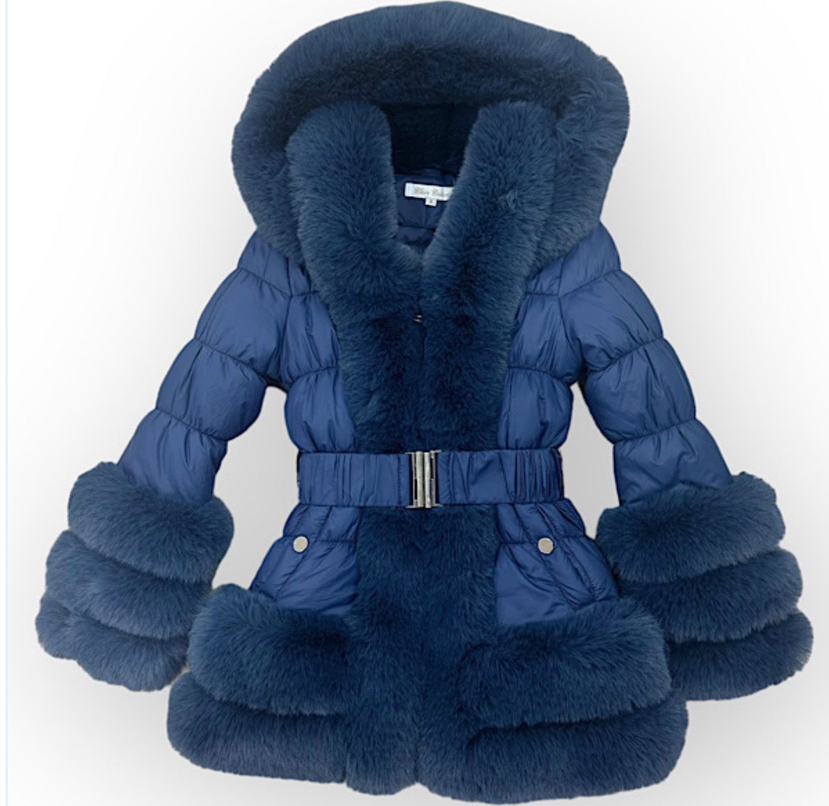 Girls Navy Faux Fur Jolene Coat 6-14Y