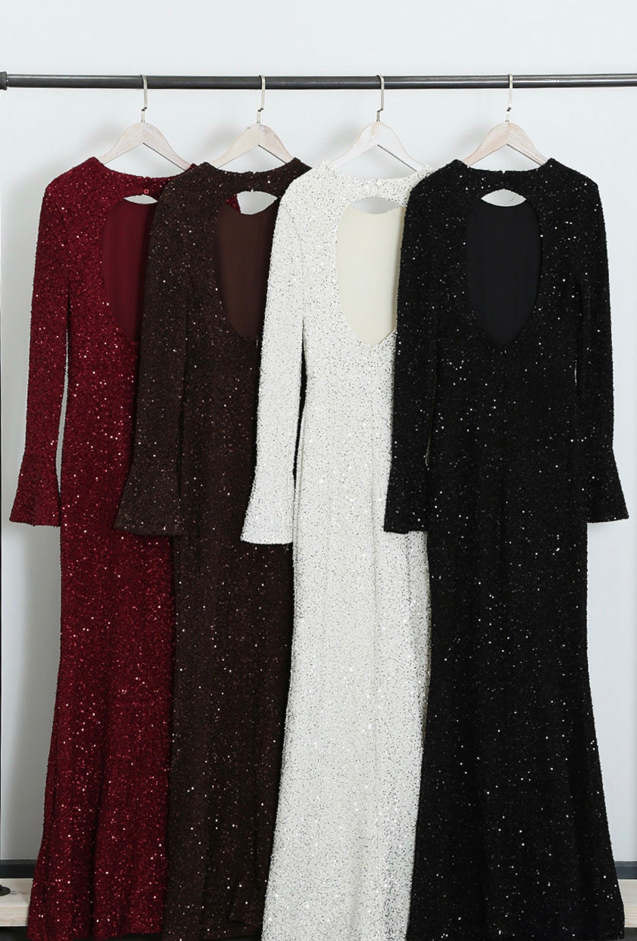 Lily Long Sleeve Open Back Sequin Maxi Dress