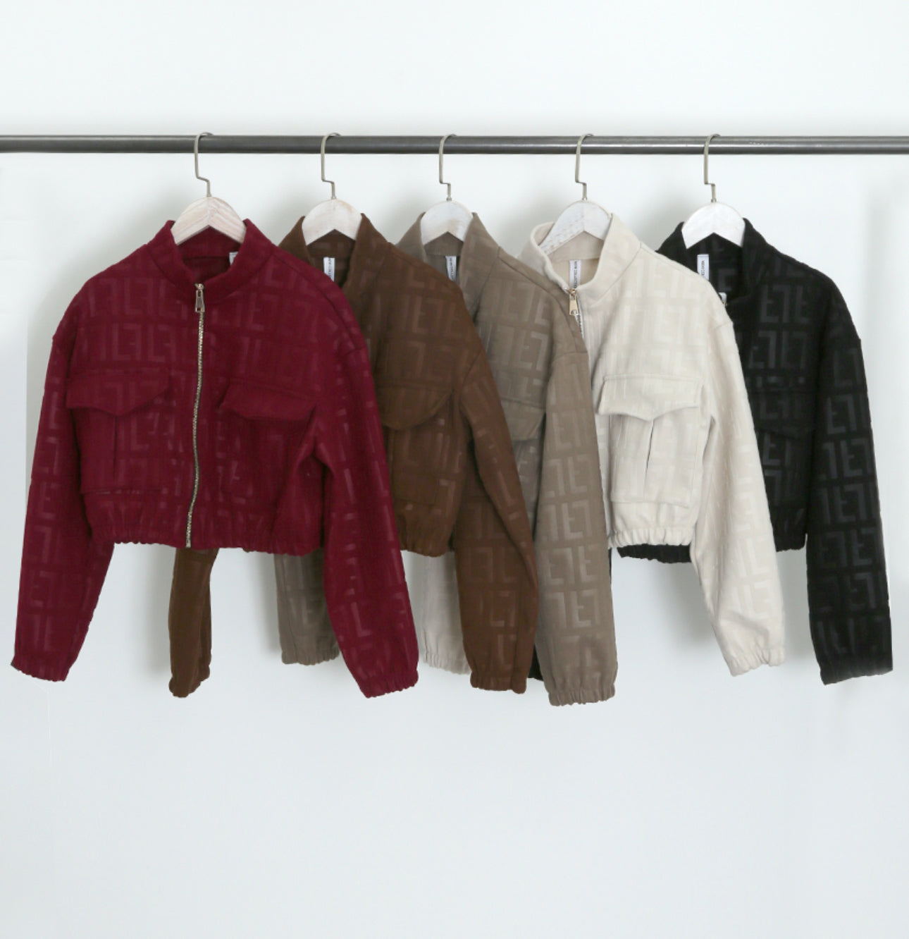 Gia Embossed Cropped Faux Suede Bomber Jacket