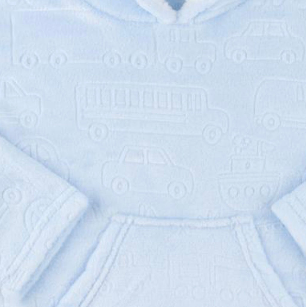 Children’s Sky Blue Embossed Vehicle Hoodie 6-24 Months One Size