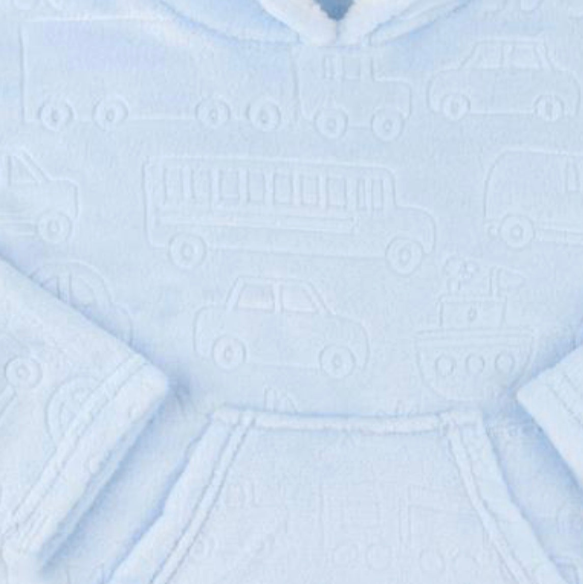 Children’s Sky Blue Embossed Vehicle Hoodie 6-24 Months One Size