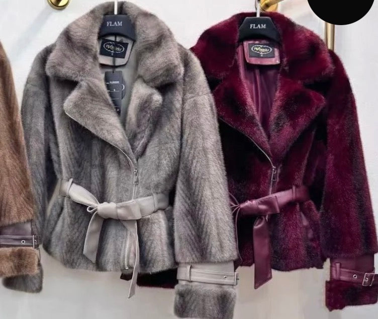 Arctic Belted Vintage Style Chunky Faux Fur Jacket