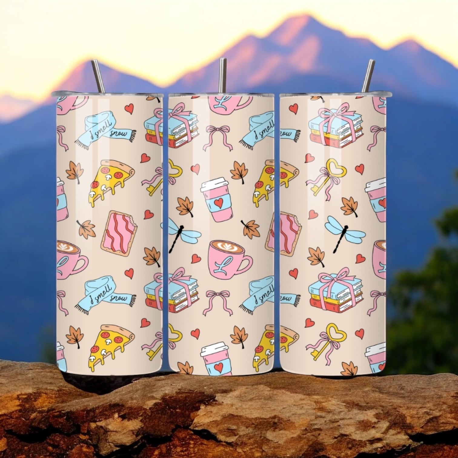 COFFEE, PLEASE! BOOKS AND COFFEE STARS HOLLOW INSPIRED AESTHETIC TUMBLER 20oz