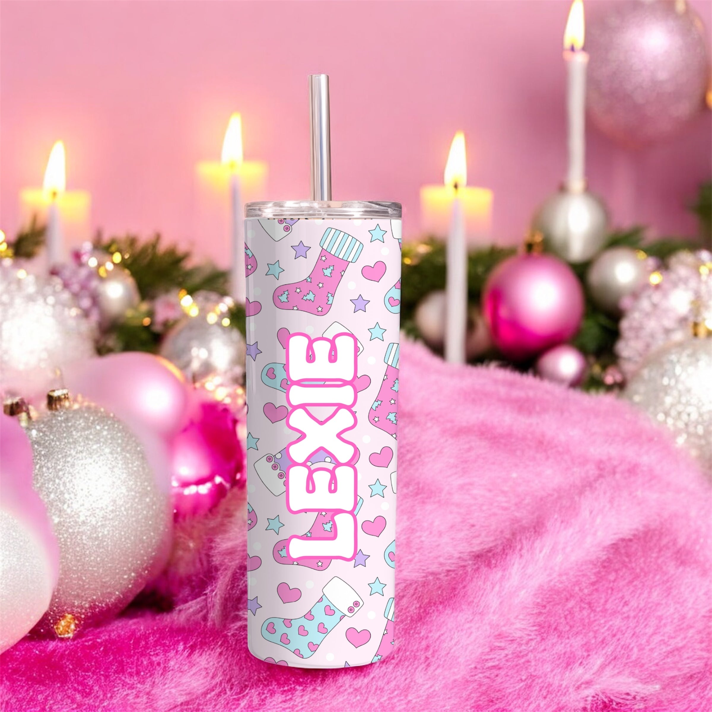 Pink personalised stocking tumblers